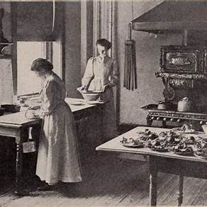 Historic classroom image associated with the Boston Cooking School