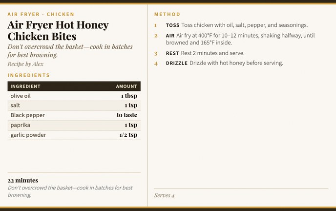 Air Fryer Hot Honey Chicken Bites recipe card