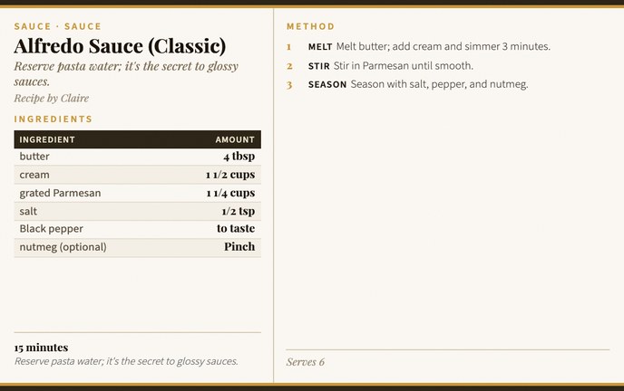Alfredo Sauce (Classic) recipe card