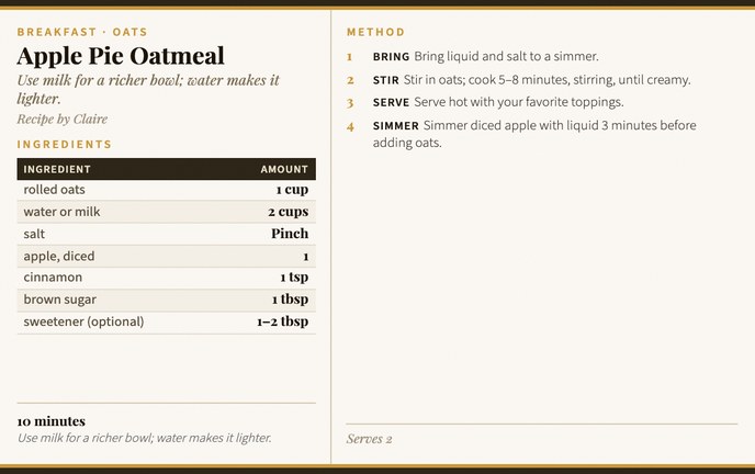 Apple Pie Oatmeal recipe card