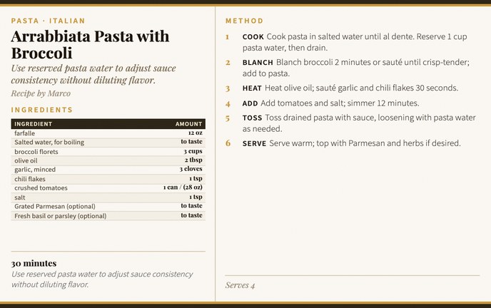 Arrabbiata Pasta with Broccoli recipe card