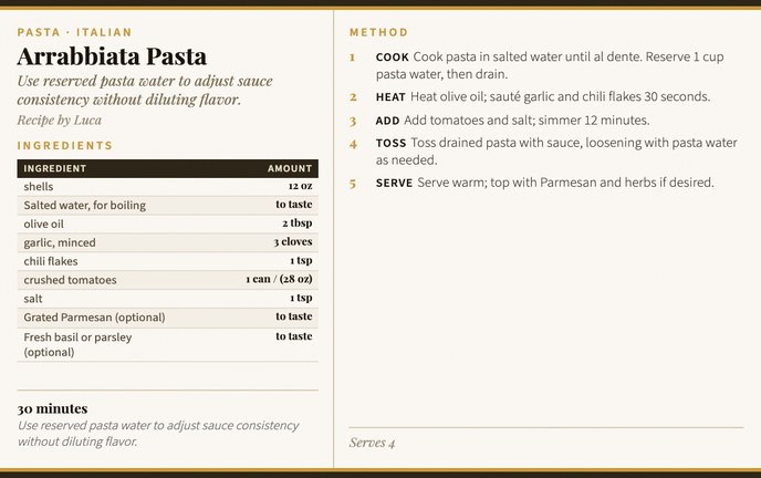 Arrabbiata Pasta recipe card