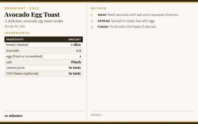 Avocado Egg Toast recipe card