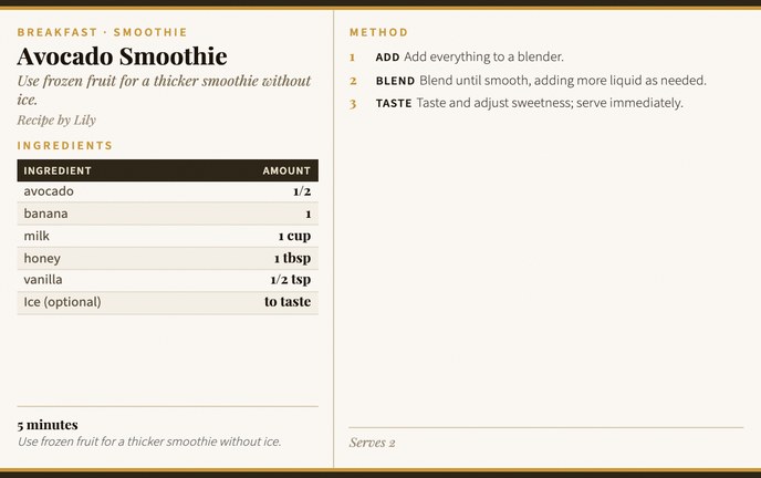 Avocado Smoothie recipe card