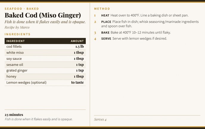 Baked Cod (Miso Ginger) recipe card