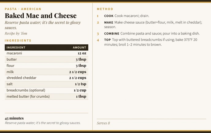 Baked Mac and Cheese recipe card