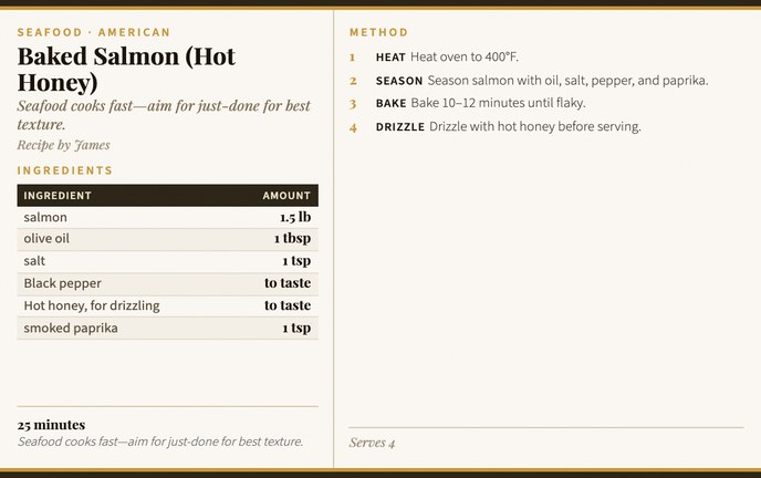 Baked Salmon (Hot Honey) recipe card