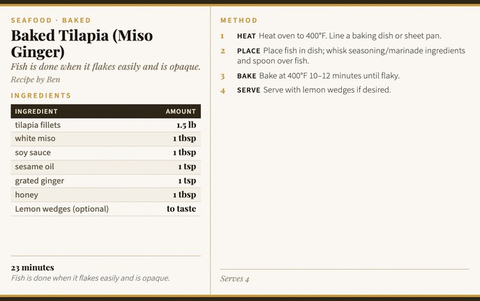 Baked Tilapia (Miso Ginger) recipe card