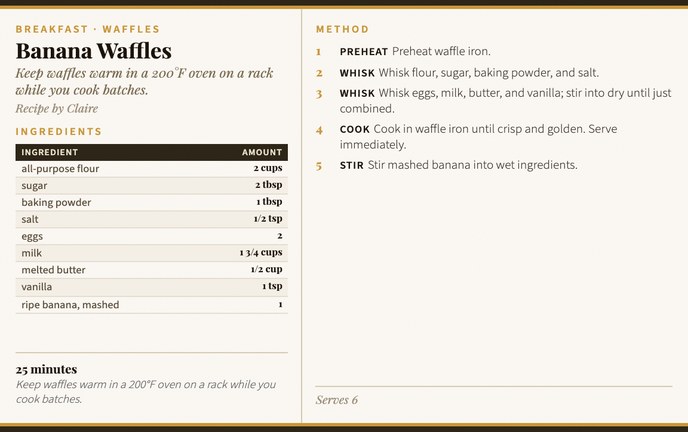 Banana Waffles recipe card