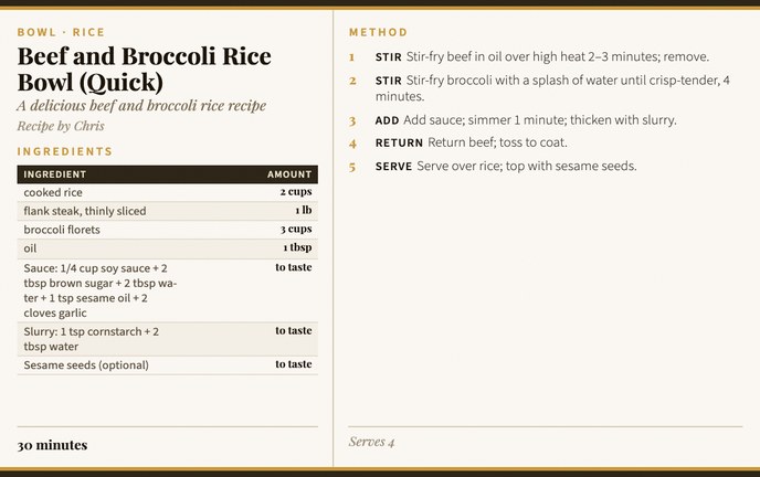 Beef and Broccoli Rice Bowl (Quick) recipe card