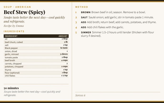 Beef Stew (Spicy) recipe card