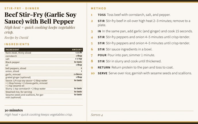 Beef Stir-Fry (Garlic Soy Sauce) with Bell Pepper recipe card