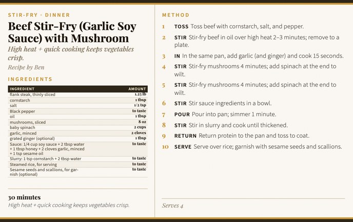 Beef Stir-Fry (Garlic Soy Sauce) with Mushroom recipe card