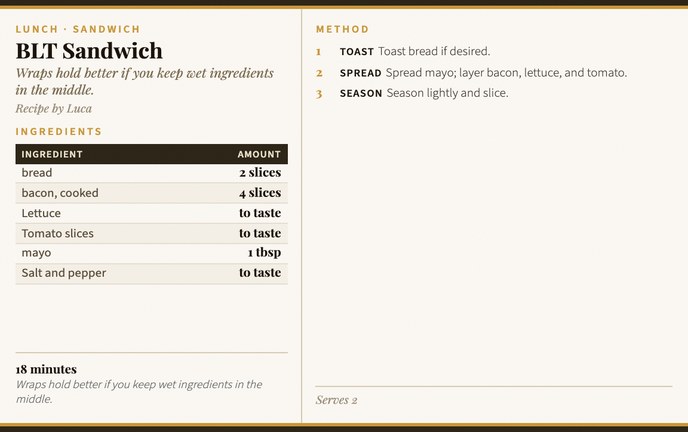 BLT Sandwich recipe card