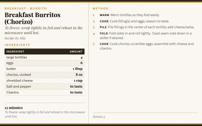 Breakfast Burritos (Chorizo) recipe card