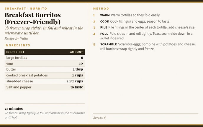 Breakfast Burritos (Freezer-Friendly) recipe card