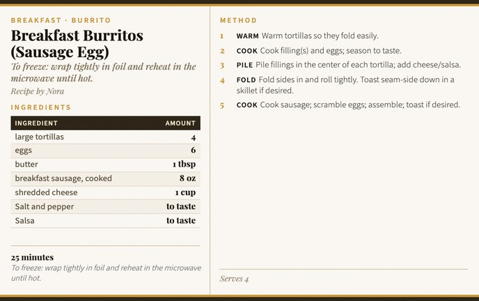 Breakfast Burritos (Sausage Egg) recipe card