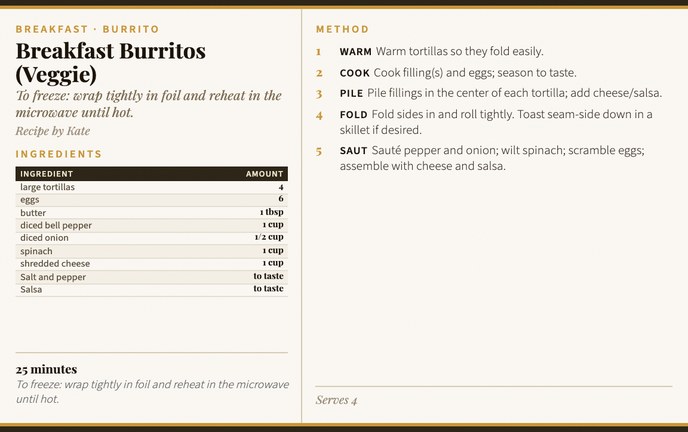 Breakfast Burritos (Veggie) recipe card