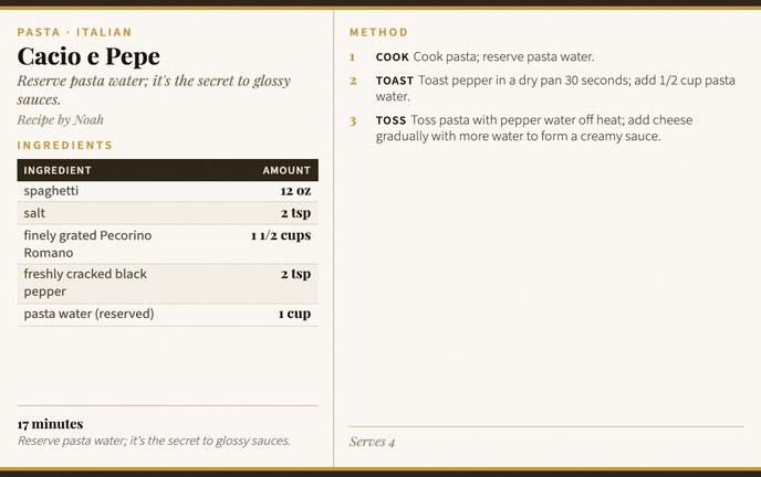 Cacio e Pepe recipe card
