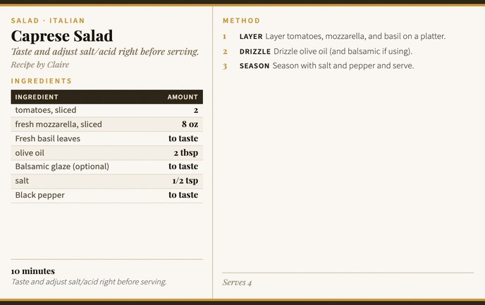 Caprese Salad recipe card