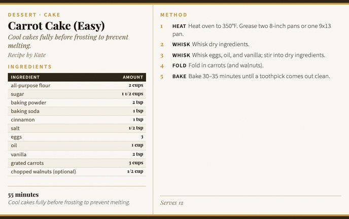 Carrot Cake (Easy) recipe card