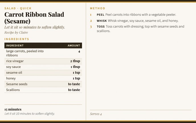Carrot Ribbon Salad (Sesame) recipe card