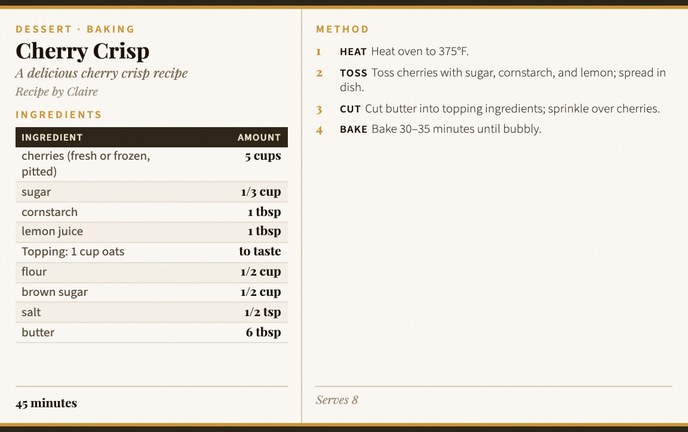 Cherry Crisp recipe card