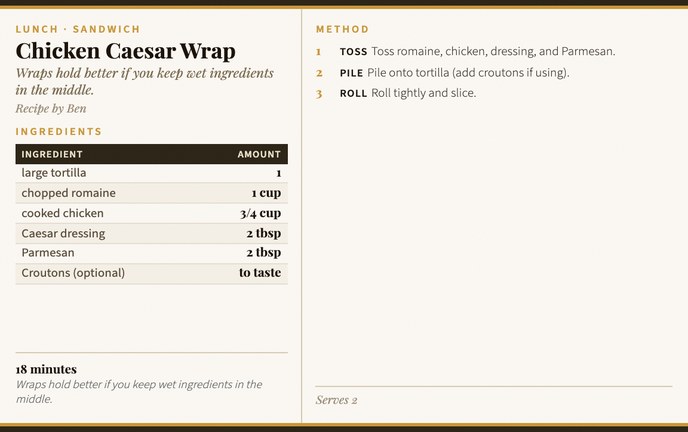 Chicken Caesar Wrap recipe card