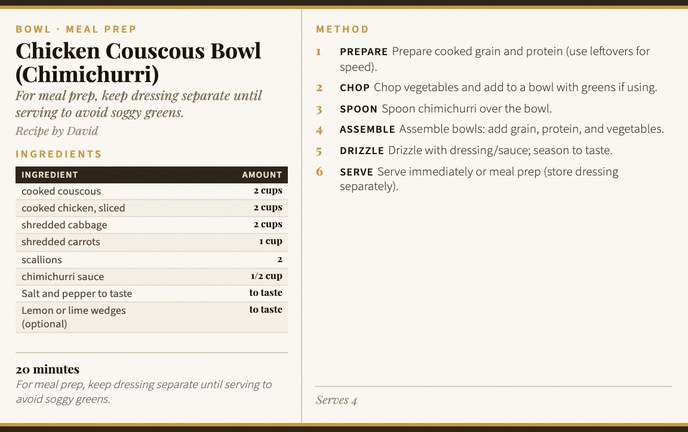Chicken Couscous Bowl (Chimichurri) recipe card