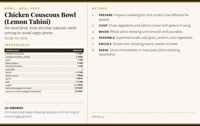 Chicken Couscous Bowl (Lemon Tahini) recipe card