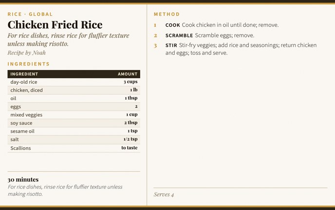 Chicken Fried Rice recipe card