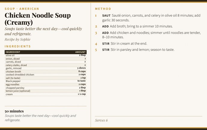 Chicken Noodle Soup (Creamy) recipe card