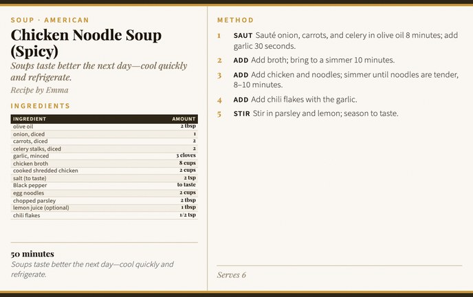 Chicken Noodle Soup (Spicy) recipe card