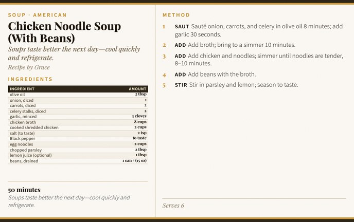 Chicken Noodle Soup (With Beans) recipe card