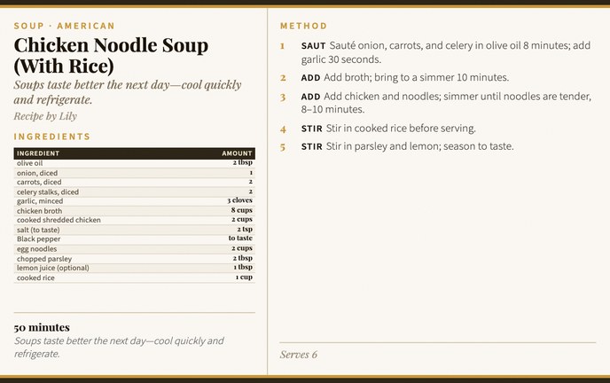 Chicken Noodle Soup (With Rice) recipe card