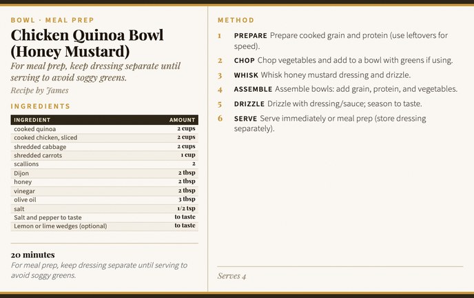 Chicken Quinoa Bowl (Honey Mustard) recipe card