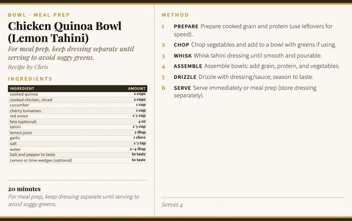 Chicken Quinoa Bowl (Lemon Tahini) recipe card