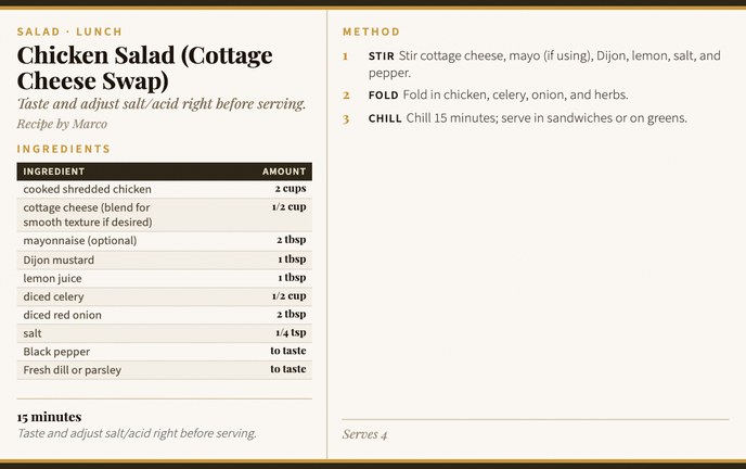 Chicken Salad (Cottage Cheese Swap) recipe card