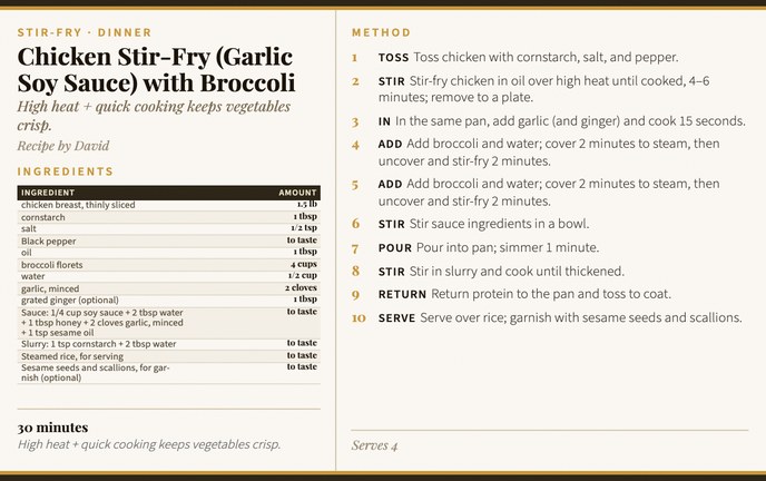 Chicken Stir-Fry (Garlic Soy Sauce) with Broccoli recipe card