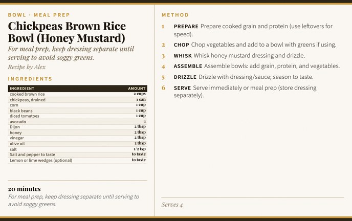 Chickpeas Brown Rice Bowl (Honey Mustard) recipe card