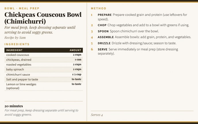 Chickpeas Couscous Bowl (Chimichurri) recipe card