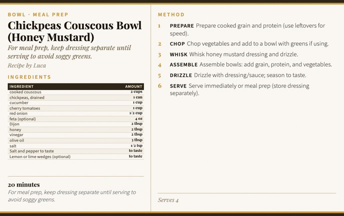 Chickpeas Couscous Bowl (Honey Mustard) recipe card