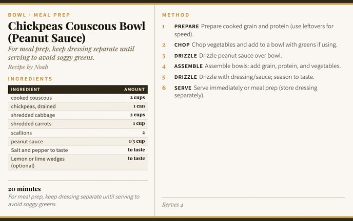 Chickpeas Couscous Bowl (Peanut Sauce) recipe card