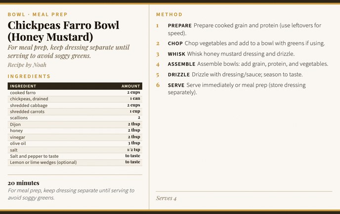 Chickpeas Farro Bowl (Honey Mustard) recipe card