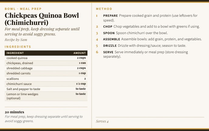 Chickpeas Quinoa Bowl (Chimichurri) recipe card