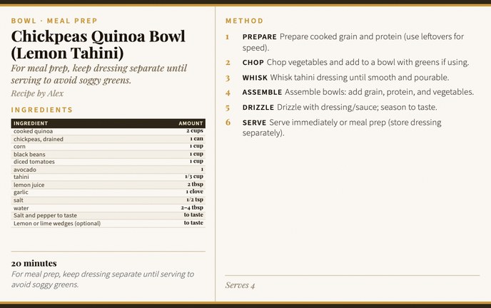 Chickpeas Quinoa Bowl (Lemon Tahini) recipe card