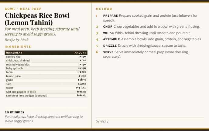 Chickpeas Rice Bowl (Lemon Tahini) recipe card