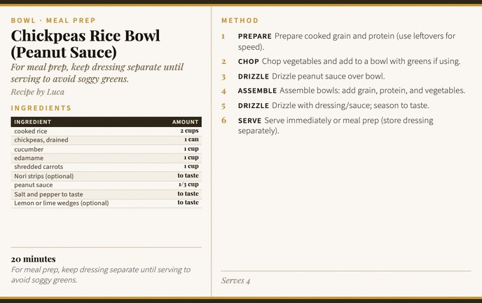Chickpeas Rice Bowl (Peanut Sauce) recipe card