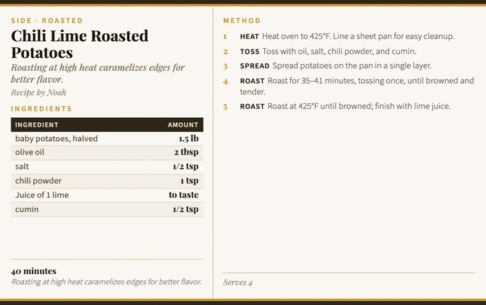 Chili Lime Roasted Potatoes recipe card