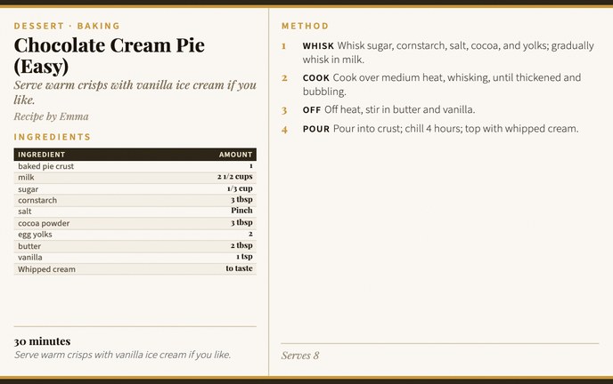 Chocolate Cream Pie (Easy) recipe card